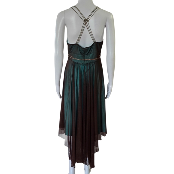 Nicole by Nicole Miller Y2K Brown  Turquoise Handkerchief Hem Beaded Dress 6 - Picture 4 of 8